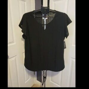 New York Laundry Shirt Halsey Flutter Sleeves Black Keyhole Neckline - NEW 2X